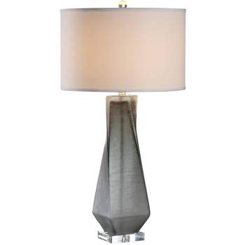 Uttermost Modern Table Lamp 30 3/4" Tall Charcoal Gray Brushed Nickel Beige Linen Fabric Drum Shade for Living Room Bedroom House