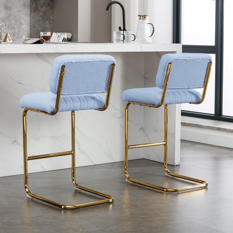 Set of 2 Mid-Century Style Kitchen Counter High Bar Stools with Metal Base - ModernLuxe, 3 of 11