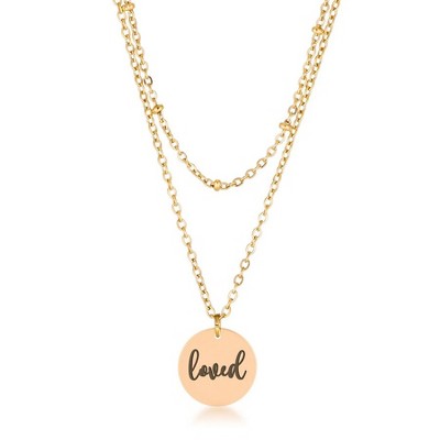 ShineHigh Stainless Steel Oval Pendant Necklace  LOVE & LOVED Engraving, Dual-Layer Chain, Rose Gold, Gold, or Silver Finish