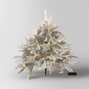28" Pre-Lit Mixed Artificial Flocked Greenery with Ground Stake - Wondershop™ - 1 of 4