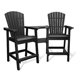 Outdoor Recycled Poly Adirondack Barstools Set of 2 – Tall Weatherproof Bar Height Chairs w/ Removable Tray, Black (350lb Capacity) - 1 of 4