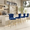 Black Bar Stools Set of 2 Velvet Counter Height Bar Stools with Metal Legs Button Tufted and Nailheads Trim Wing-Back Bar Chairs - 2 of 4