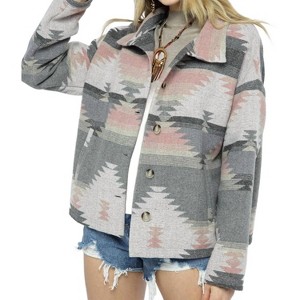 Women's Soft Comfy Lightweight Aztec Pattern Jacket - Blue B - 1 of 3