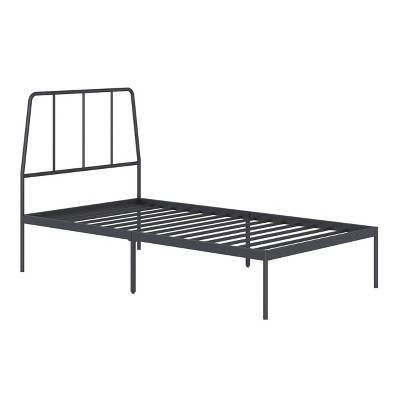 Black Metal Twin Platform Bed with Headboard and Drawer