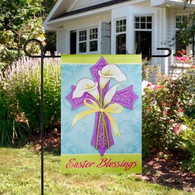 Easter Blessings Cross and Lilies Outdoor Garden Flag
