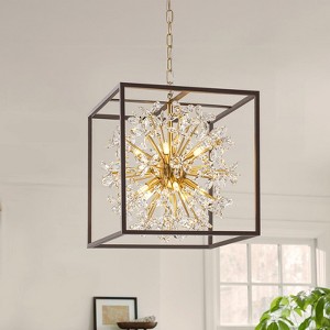 Rennnsan Fyrellen 16"W 10-Light Square Dandelion Crystal Industrial Dimmable Chandelier in Black - 1 of 4