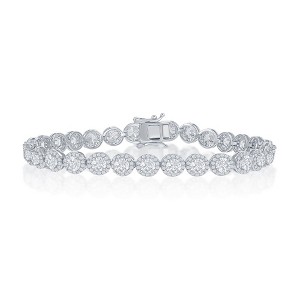 Bella Silver Sterling Silver, Round Halo CZ Tennis Bracelet - Silver - 7.5 Inch - 1 of 2