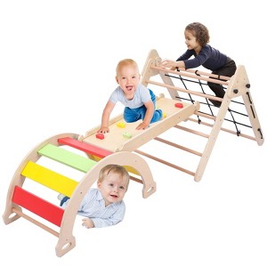 Toddler Indoor Gym Playset 3-in-1 Wooden Climbing Toys for Indoor & Outdoor with Ramp Arch Triangle Folding Climbing Toys - 1 of 4
