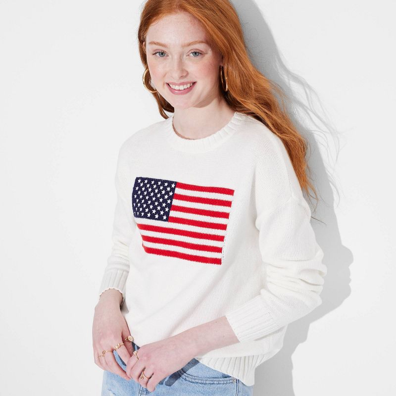 Women's Crewneck USA Pullover Sweater - Wild Fable™ Off-White, 1 of 4