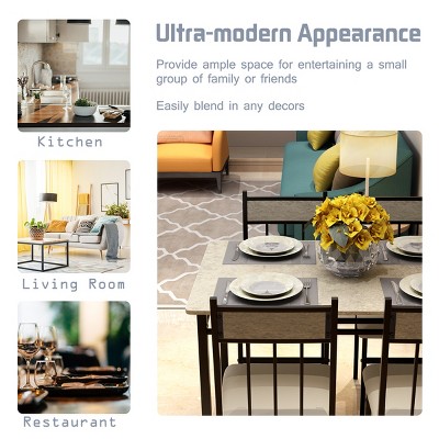 Modern 5-Piece Dining Set with Faux Marble Top and Gray Upholstered Chairs