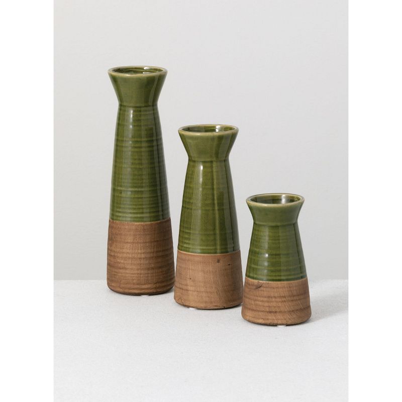 Sullivans Set of 3 Ceramic Vase 10"H 8"H & 5.5"H Green, 1 of 6