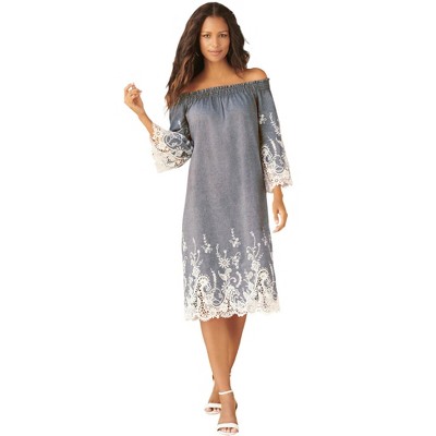 Roaman's Women's Plus Size Eyelet Off-The-Shoulder Dress