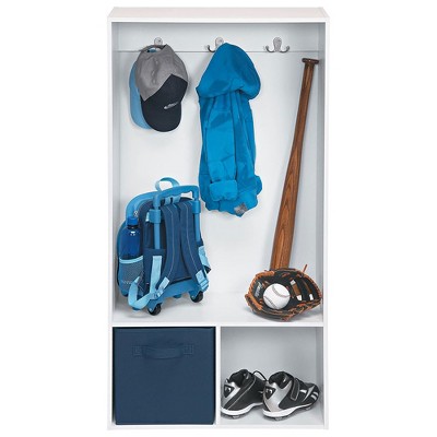 White Engineered Wood Freestanding Storage Locker with Hooks and Cubbies