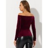 INSPIRE CHIC Women's Velvet Slim Fit Long Sleeve Off-Shoulder Blouse - 4 of 4
