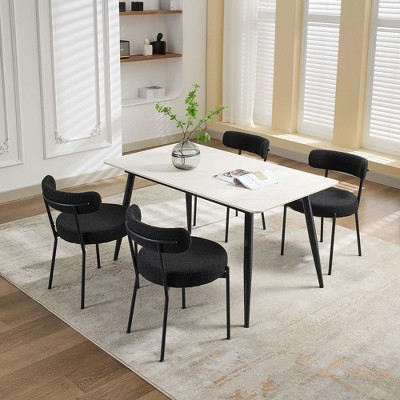 Mid-Century Dining Chairs Set of 2, Boucle Dining Room Chairs, Round Upholstered Chairs with Adjustable Legs