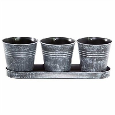 Gardener's Select Farmhouse Round Pot & Tray Set, Black, 12.5in