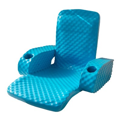 TRC Recreation Folding Baja Floating Swimming Pool Portable Water Lounger Comfortable Recliner Chair with 2 Armrest Cup Holders, Marina Blue