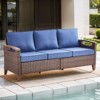 POCASSY Outdoor Sofa Patio Couch, All Weather Brown Wicker 3-Seater Outdoor Furniture Sofa with Dark Brown Hand-Brushed Arms & Comfort 4" Cushion - 3 of 4
