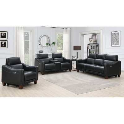 Black Faux Leather Power Reclining Loveseat with Storage and Cup Holder
