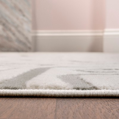 White and Light Gray Abstract High-Low 8' x 10' Area Rug