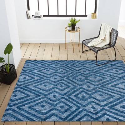 Navy Diamond Flat Woven Indoor/Outdoor Area Rug