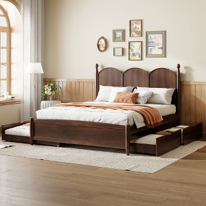 Queen Size Platform Bed with 4 Big Drawers and Twin XL Trundle for Bedroom - 1 of 4