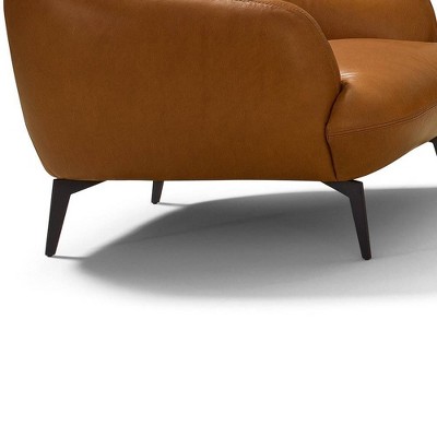 66" Cognac Brown Leather Pillow Back Loveseat with Metal Legs