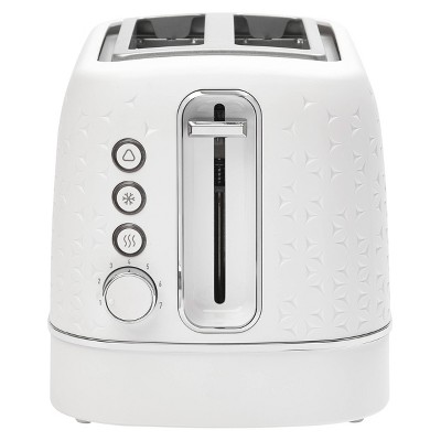 White and Chrome Stainless Steel 2-Slice Toaster with Wide Slot and Crumb Tray