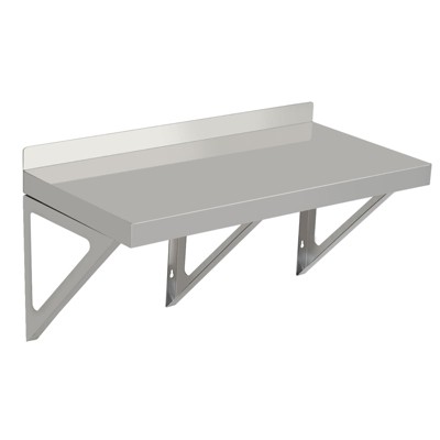 Stainless Steel Wall Shelf NSF Commercial Wall-Mounted Shelving Appliance & Equipment Metal Shelving With a Backsplash and Two Brackets