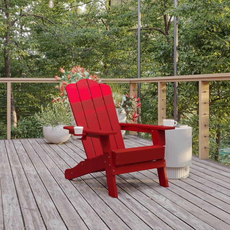 Flash Furniture Newport Adirondack Chair with Cup Holder, Weather Resistant HDPE Adirondack Chair, 3 of 13