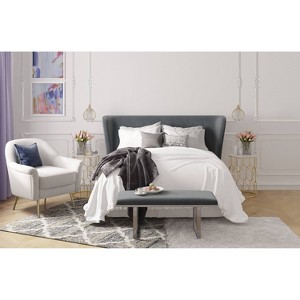 Remi Upholstered Bench French Dark Gray Velvet - Adore Decor: Chic Entryway & Living Room Seating, Metal Base - 1 of 4