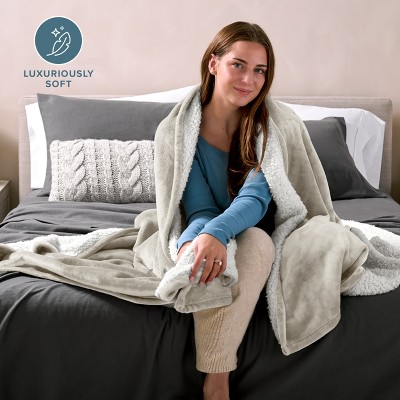 Full Oyster Reversible Sherpa Fleece Blanket