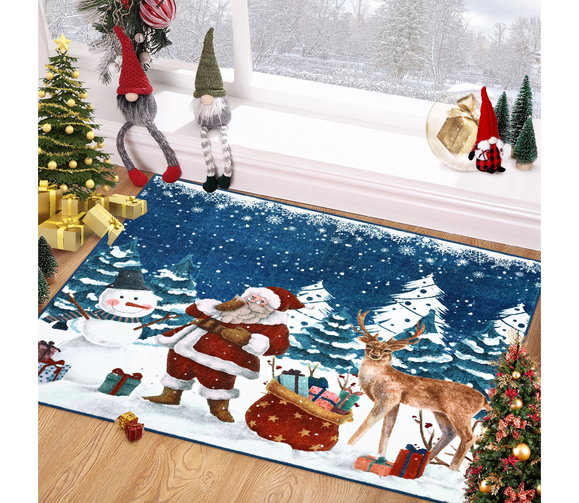 Garvee Christmas Area Rug Machine Washable Xmas Santa Claus Rug for Living Room Non Slip Entryway Runner Low Pile Rugs Decor Christmas Decorations