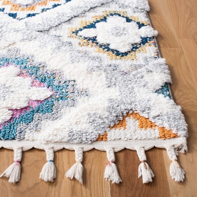 Boho-Chic Moroccan Fringe Shag 6'7" Square Area Rug in Grey