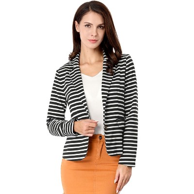 Allegra K Women's Notched Collar Long Sleeve Button Front Striped ...