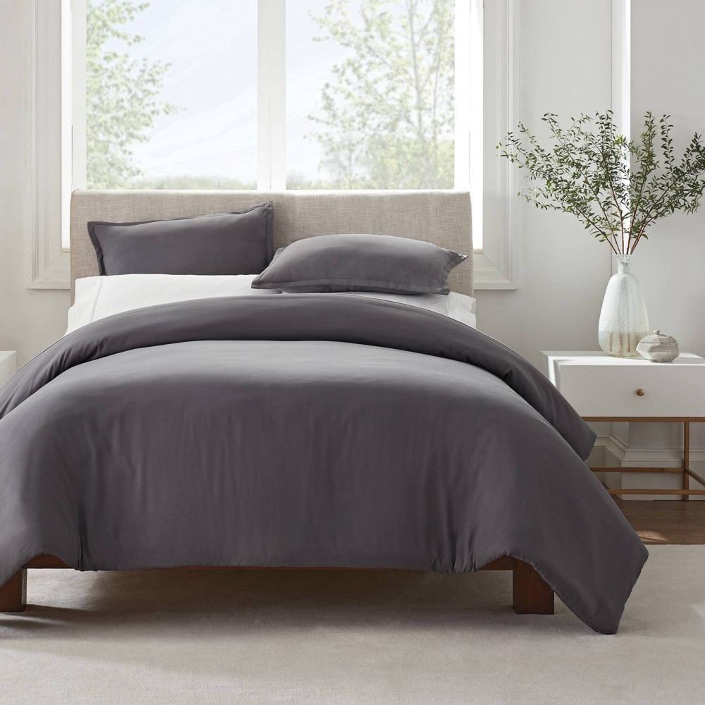 Photos - Bed Linen Serta King 3pc Simply Clean Duvet Set Gray  
