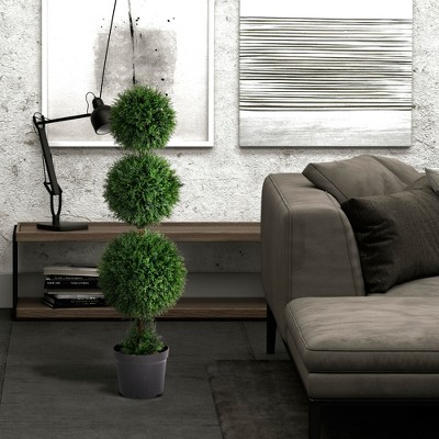 Elegant White Triple Ball Boxwood Topiary with Lights - 49" Outdoor Centerpiece