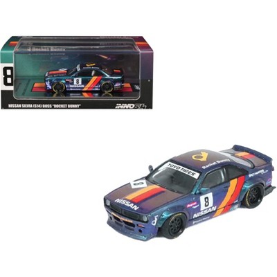 Nissan Silvia (S14) Boss RHD (Right Hand Drive) #8 "Rocket Bunny" Magic Purple w/Stripes 1/64 Diecast Model Car by Inno Models