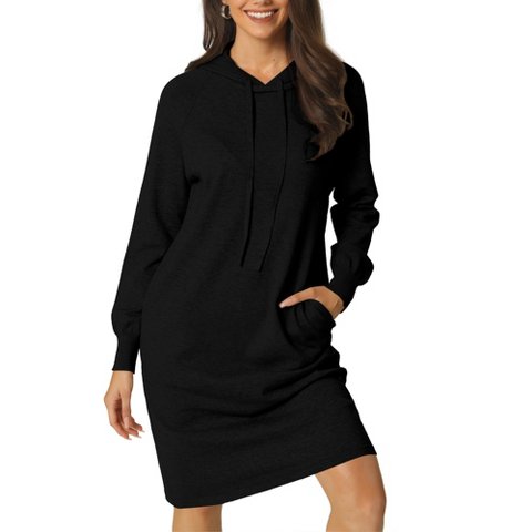 Женские платья INSPIRE CHIC Womens' Casual Pullover Sweatshirt Long Sleeve Hoodie Dress with Pockets Medium Black