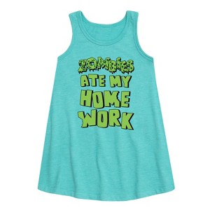 Girls' - Instant Message - Zombies Ate My Homework Graphic Sleeveless Aline Dress - 1 of 4
