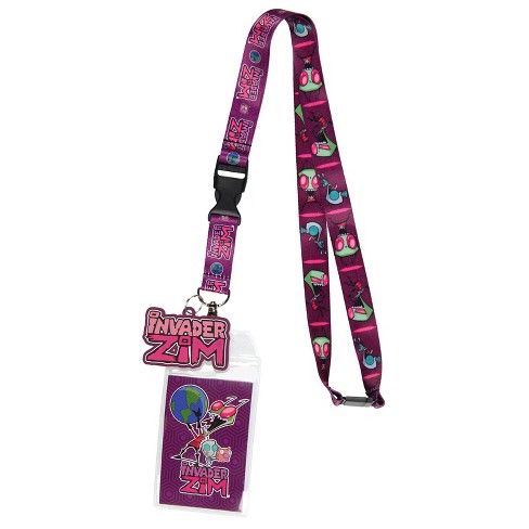 Invader Zim and Gir ID Badge Holder Lanyard w/ 2 Logo Rubber Pendant Purple