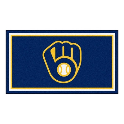 MLB Milwaukee Brewers 3'x5' Glove Logo Plush Area Rug - Navy