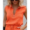 Imily Bela Women's Casual Sleeveless Short Rompers Summer Half Zip Lapel Collar Drawstring Knit One Piece Jumpsuit with Pockets - 4 of 4