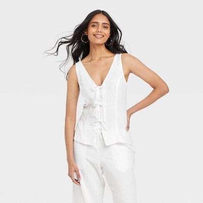 Women's Linen Tie V-Neck Blouse - A New Day™