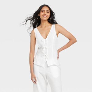 Women's Linen Tie V-Neck Blouse - A New Day™ - 1 of 3