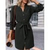 Women's Casual Shirt Dress Long Sleeve Button Down Summer Dresses with Belt - 4 of 4