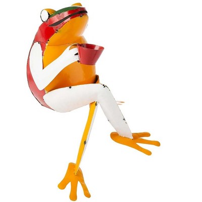 Frog Drinking Coffee Recycled Metal Garden Art