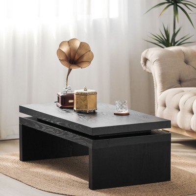 Vynxaria Modern Black Wood Coffee Table ¨C Sleek Floating Top Design for Living Room 47.6" L* 23.6" W * 16.3" H