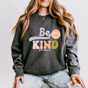 Simply Sage Market S.W.Smiley Be Kind Smiley Face Lightweight Garment Dyed Sweatshirt - 1 of 4