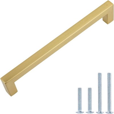 Attop Modern Square Cabinet Pull Handle, 5.39-inch Length (5-inch Hole Center), Golden Champagne, 10-pack